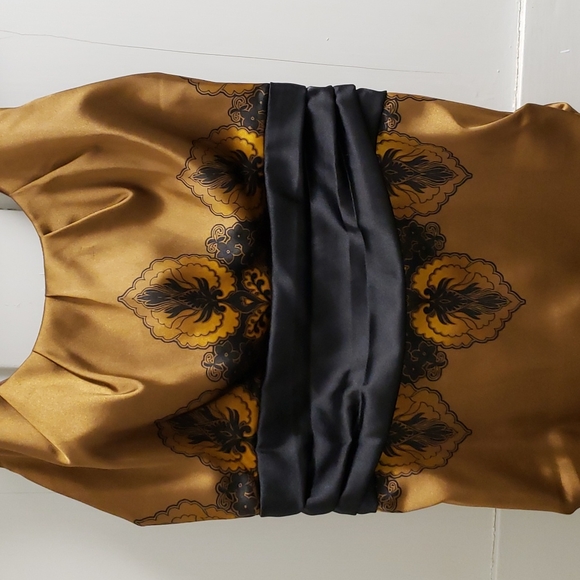 Le Chateau Women's SM cocktail dress brown with gold and black accents. - Picture 3 of 10